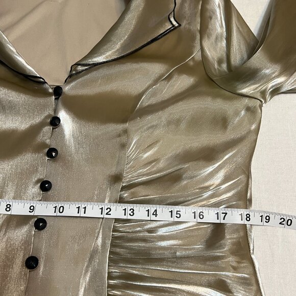 Escape by Joanna Chen Sz 8 Metallic Sheer Button Blouse Ruched Waist Flare Cuff - Picture 6 of 8